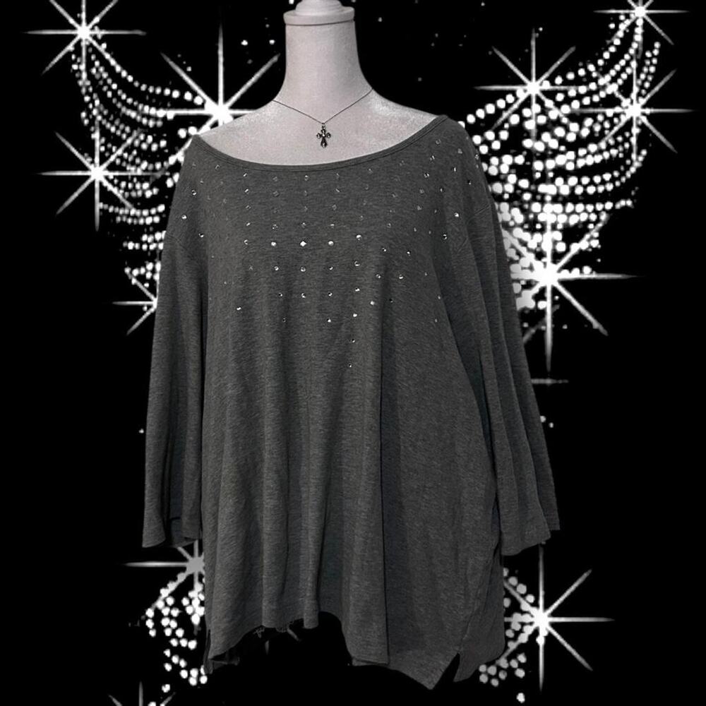 starburst circle + diamond rhinestones heather grey top